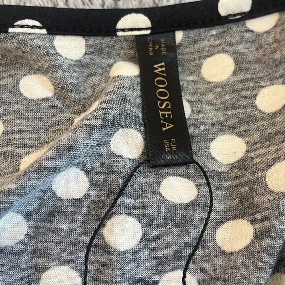 WOosea Dress Small Black White Polka Dot Surplice Babydoll Maxi Retro NEW 16797 - Picture 3 of 11